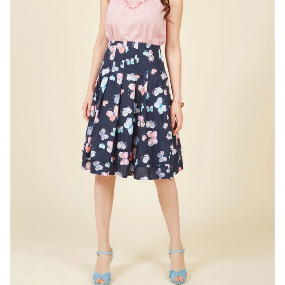 ModCloth butterfly midi pleated skirt